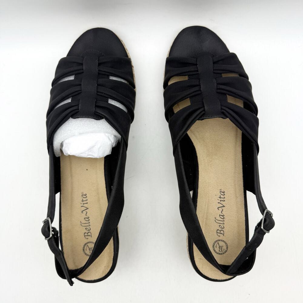 Bella Vita Black Knotted Slingback Espadrille Wedge Sandals - Picture 10 of 14